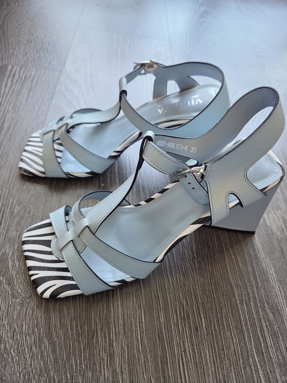 Women’s Light Blue T-Strap Block Heel Sandals
